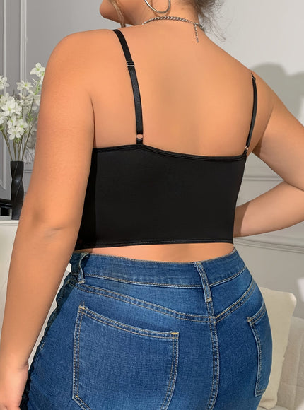 jkthpu-45 Elegant Plus Size VNeck Lace Rhinestone Camisole Top