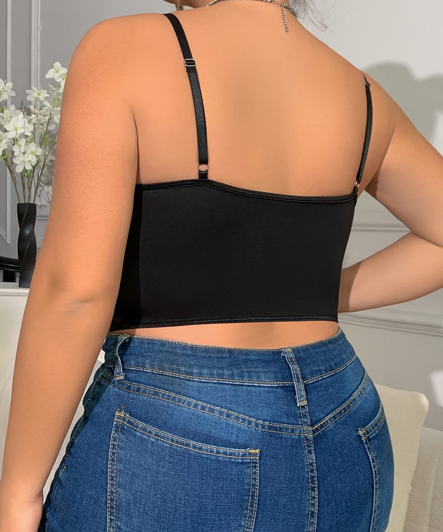 jkthpu-45 Elegant Plus Size VNeck Lace Rhinestone Camisole Top