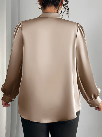jkthpu-45 Elegant Plus Size VNeck Puff Sleeve Blouse with Gold Belt