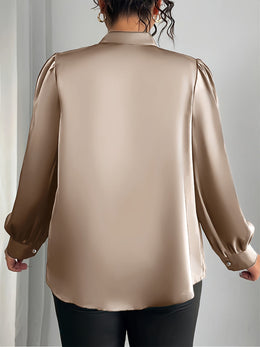 jkthpu-45 Elegant Plus Size VNeck Puff Sleeve Blouse with Gold Belt