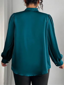 jkthpu-45 Elegant Plus Size VNeck Puff Sleeve Blouse with Gold Belt