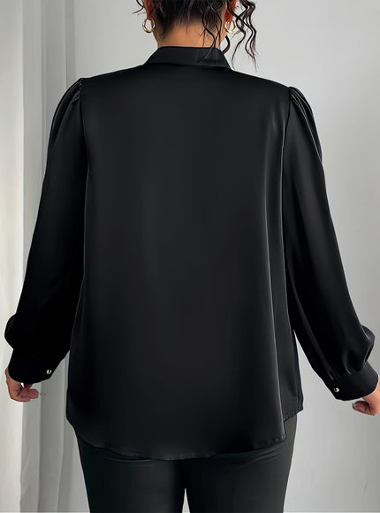 jkthpu-45 Elegant Plus Size VNeck Puff Sleeve Blouse with Gold Belt