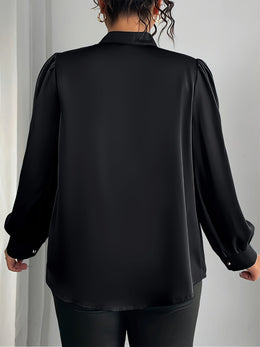 jkthpu-45 Elegant Plus Size VNeck Puff Sleeve Blouse with Gold Belt