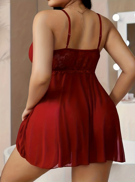 jkthpu-45 Elegant PlusSize Lace  Mesh Backless Nightgown Set