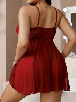 jkthpu-45 Elegant PlusSize Lace  Mesh Backless Nightgown Set