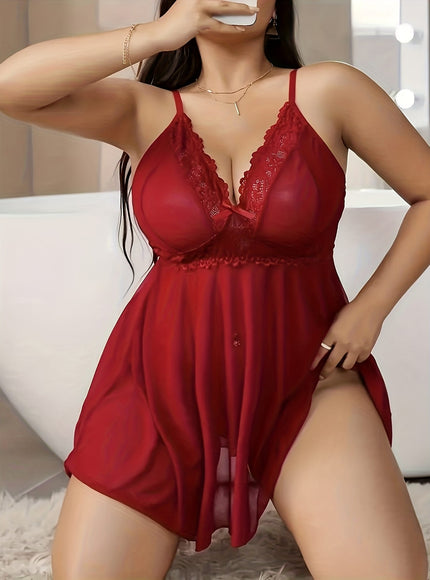 jkthpu-45 Elegant PlusSize Lace  Mesh Backless Nightgown Set