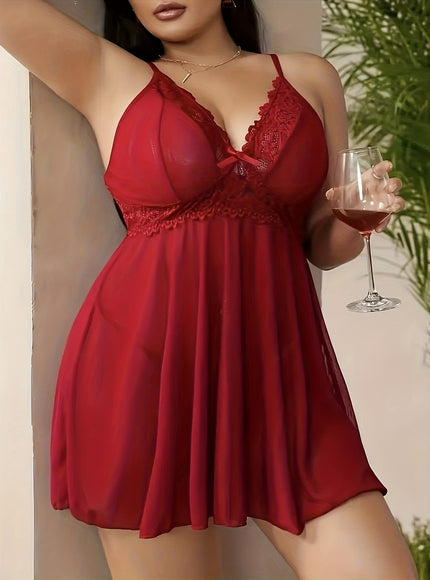 jkthpu-45 Elegant PlusSize Lace  Mesh Backless Nightgown Set