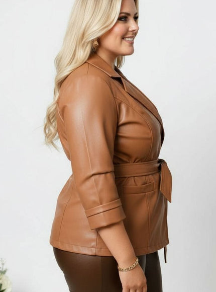 jkthpu-45 Elegant PlusSize PU Leather Blazer Office to Party