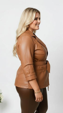 jkthpu-45 Elegant PlusSize PU Leather Blazer Office to Party