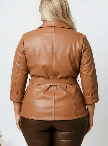 jkthpu-45 Elegant PlusSize PU Leather Blazer Office to Party