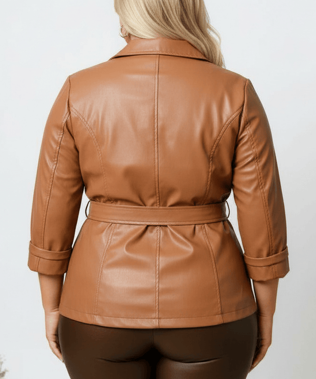 jkthpu-45 Elegant PlusSize PU Leather Blazer Office to Party