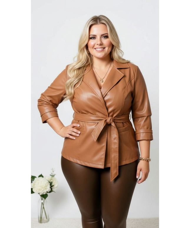 jkthpu-45 Elegant PlusSize PU Leather Blazer Office to Party