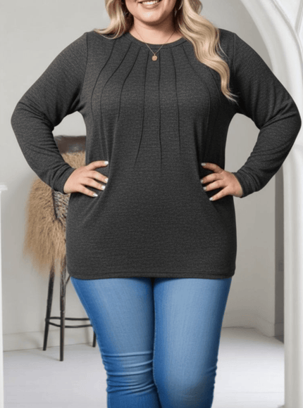 jkthpu-45 Elegant PlusSize Ruched Pullover SpringFall Staple