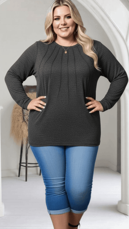 jkthpu-45 Elegant PlusSize Ruched Pullover SpringFall Staple