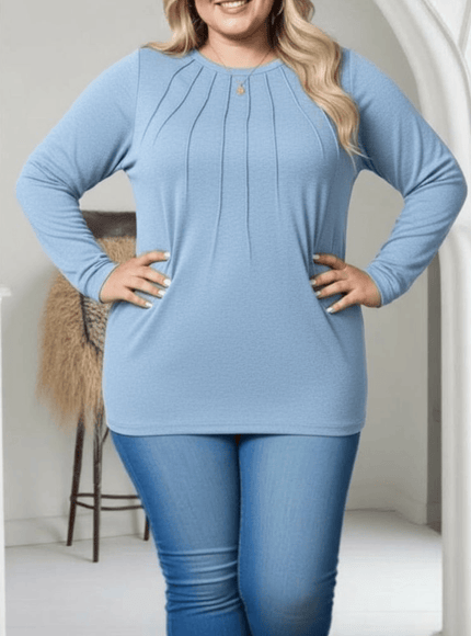 jkthpu-45 Elegant PlusSize Ruched Pullover SpringFall Staple