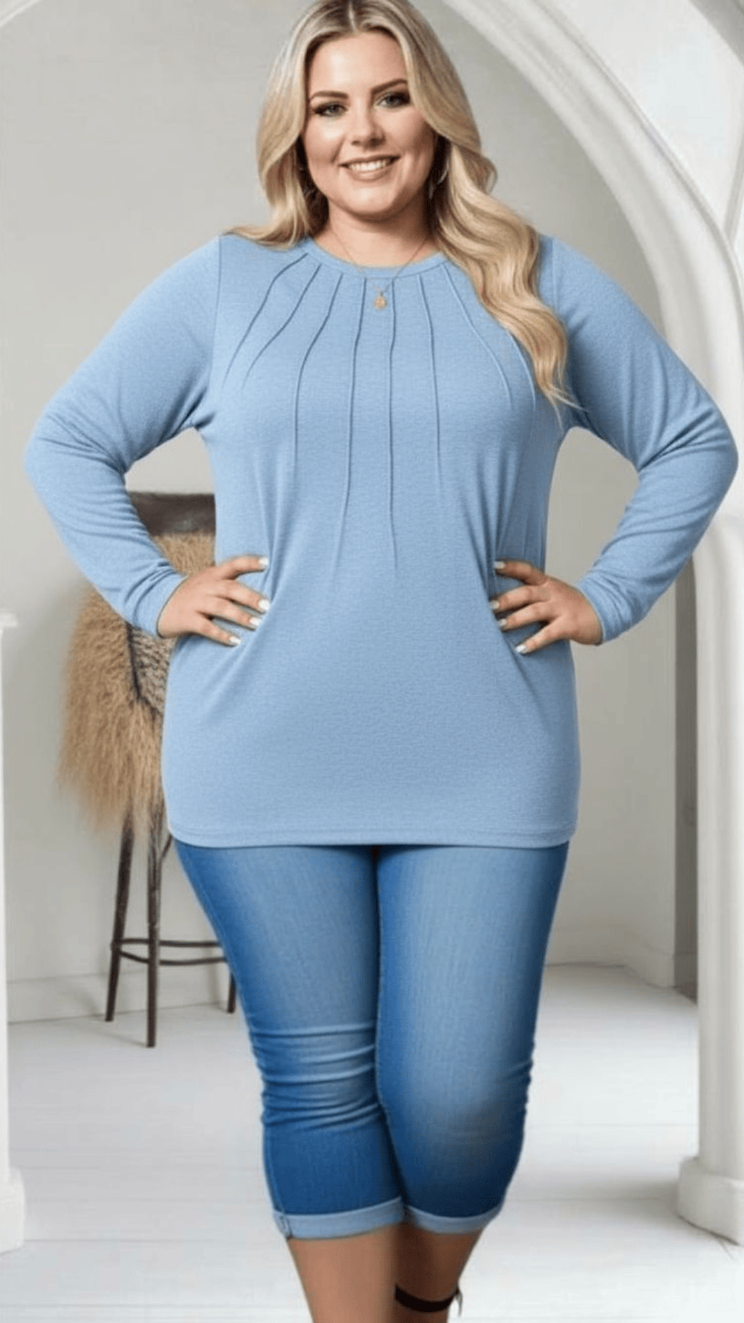 jkthpu-45 Elegant PlusSize Ruched Pullover SpringFall Staple