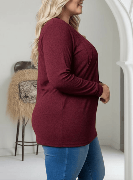 jkthpu-45 Elegant PlusSize Ruched Pullover SpringFall Staple