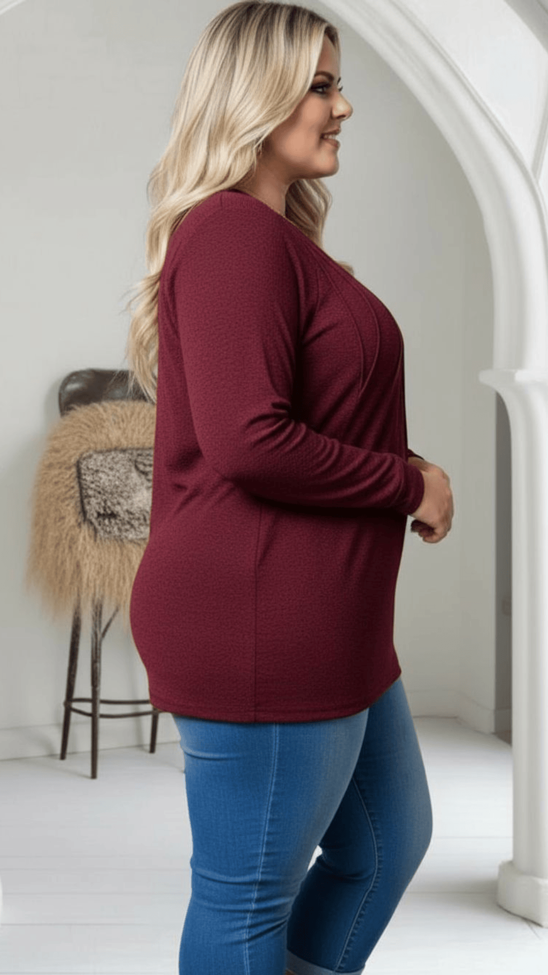 jkthpu-45 Elegant PlusSize Ruched Pullover SpringFall Staple