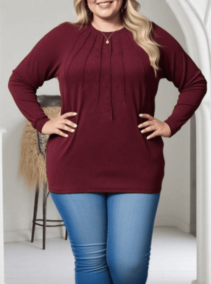 jkthpu-45 Elegant PlusSize Ruched Pullover SpringFall Staple