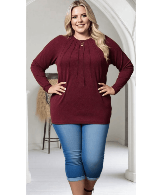 jkthpu-45 Elegant PlusSize Ruched Pullover SpringFall Staple
