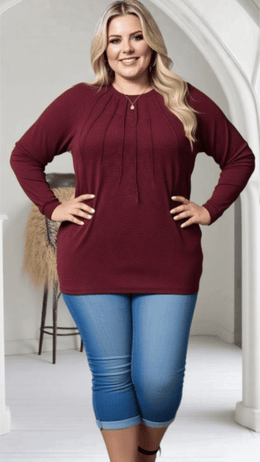 jkthpu-45 Elegant PlusSize Ruched Pullover SpringFall Staple