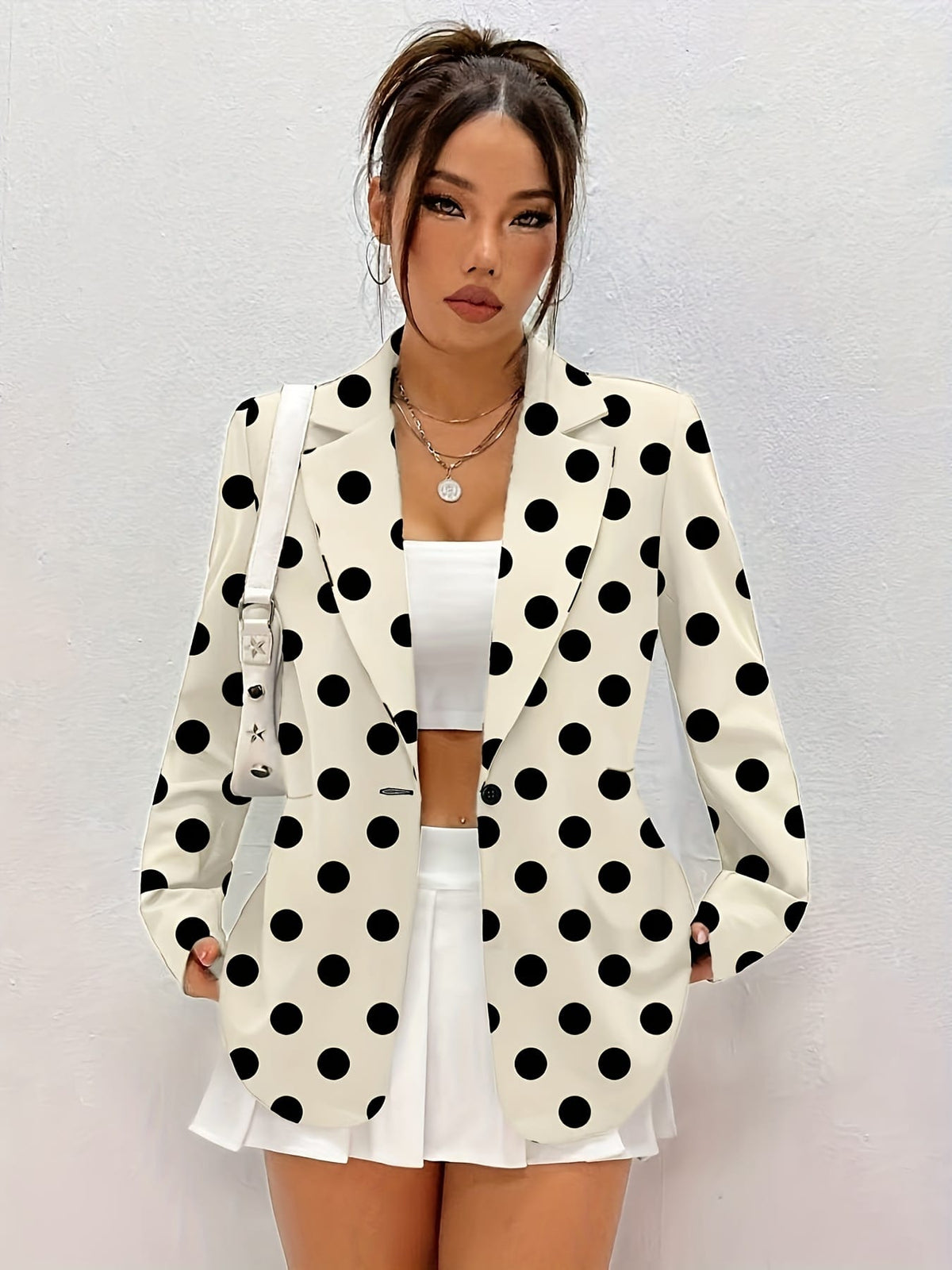 KissICON Elegant Polka Dot Curve Blazer – To Party