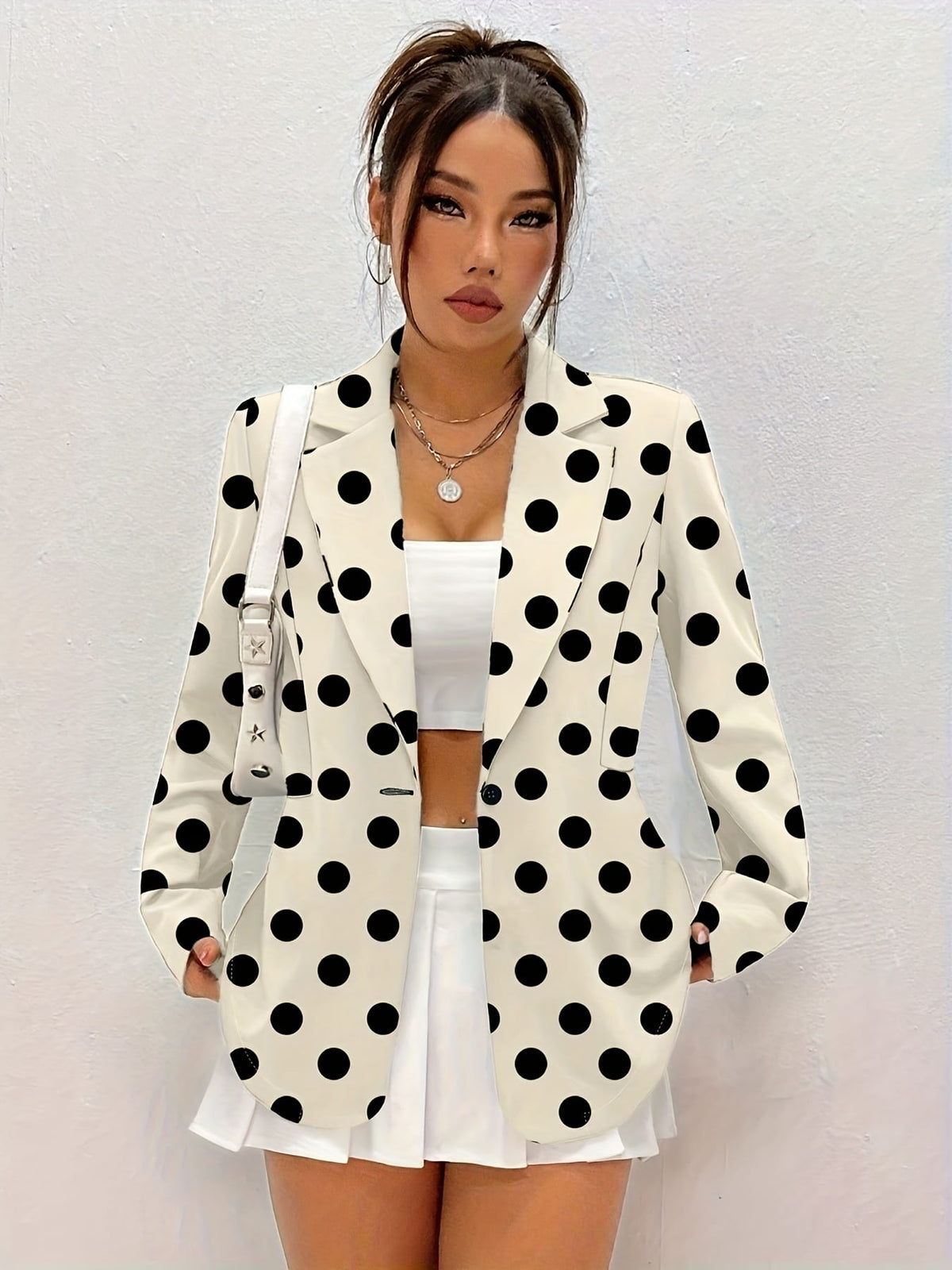 KissICON Elegant Polka Dot Curve Blazer – To Party