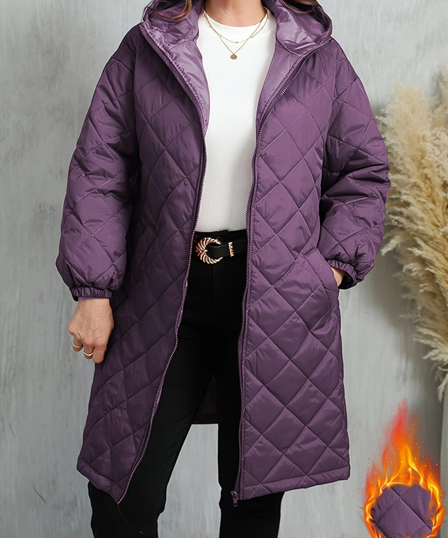jkthpu-45 Elegant Purple Quilted Hooded Jacket for Women