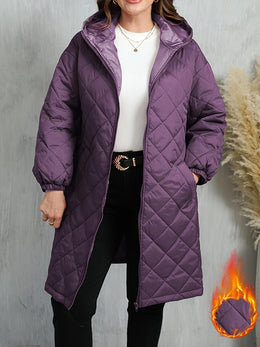 jkthpu-45 Elegant Purple Quilted Hooded Jacket for Women
