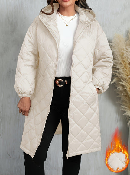 jkthpu-45 Elegant Purple Quilted Hooded Jacket for Women