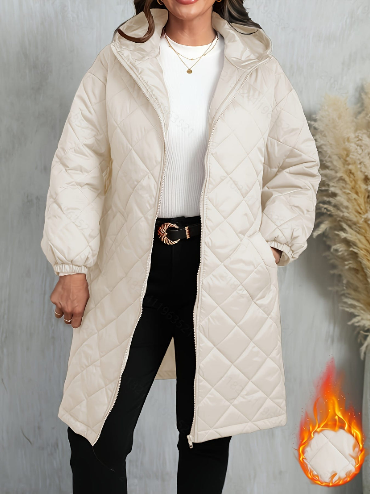 jkthpu-45 Elegant Purple Quilted Hooded Jacket for Women
