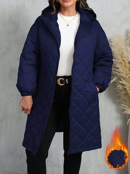 jkthpu-45 Elegant Purple Quilted Hooded Jacket for Women