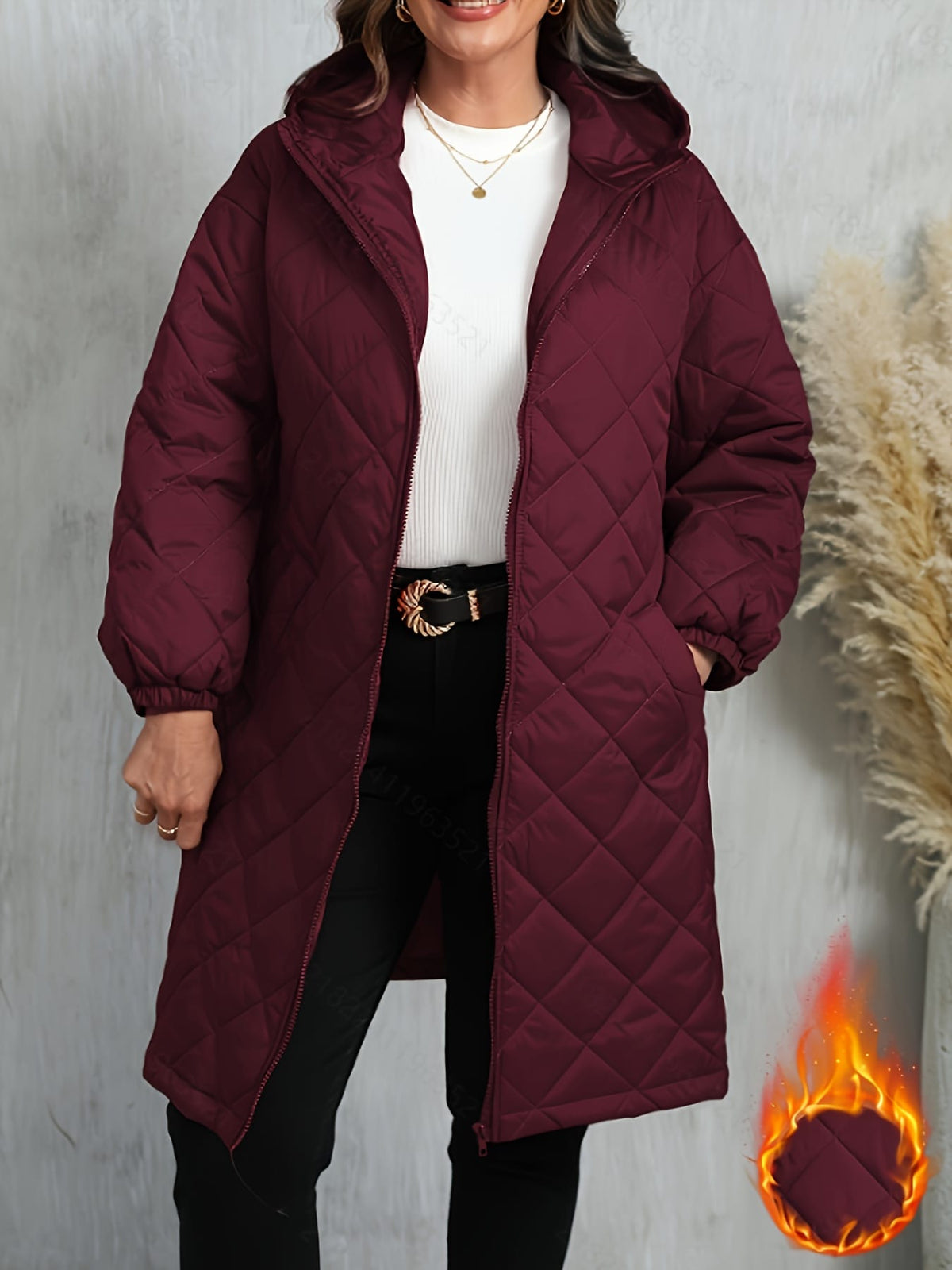 jkthpu-45 Elegant Purple Quilted Hooded Jacket for Women