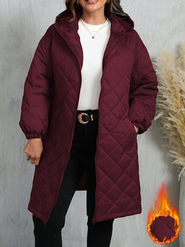 jkthpu-45 Elegant Purple Quilted Hooded Jacket for Women