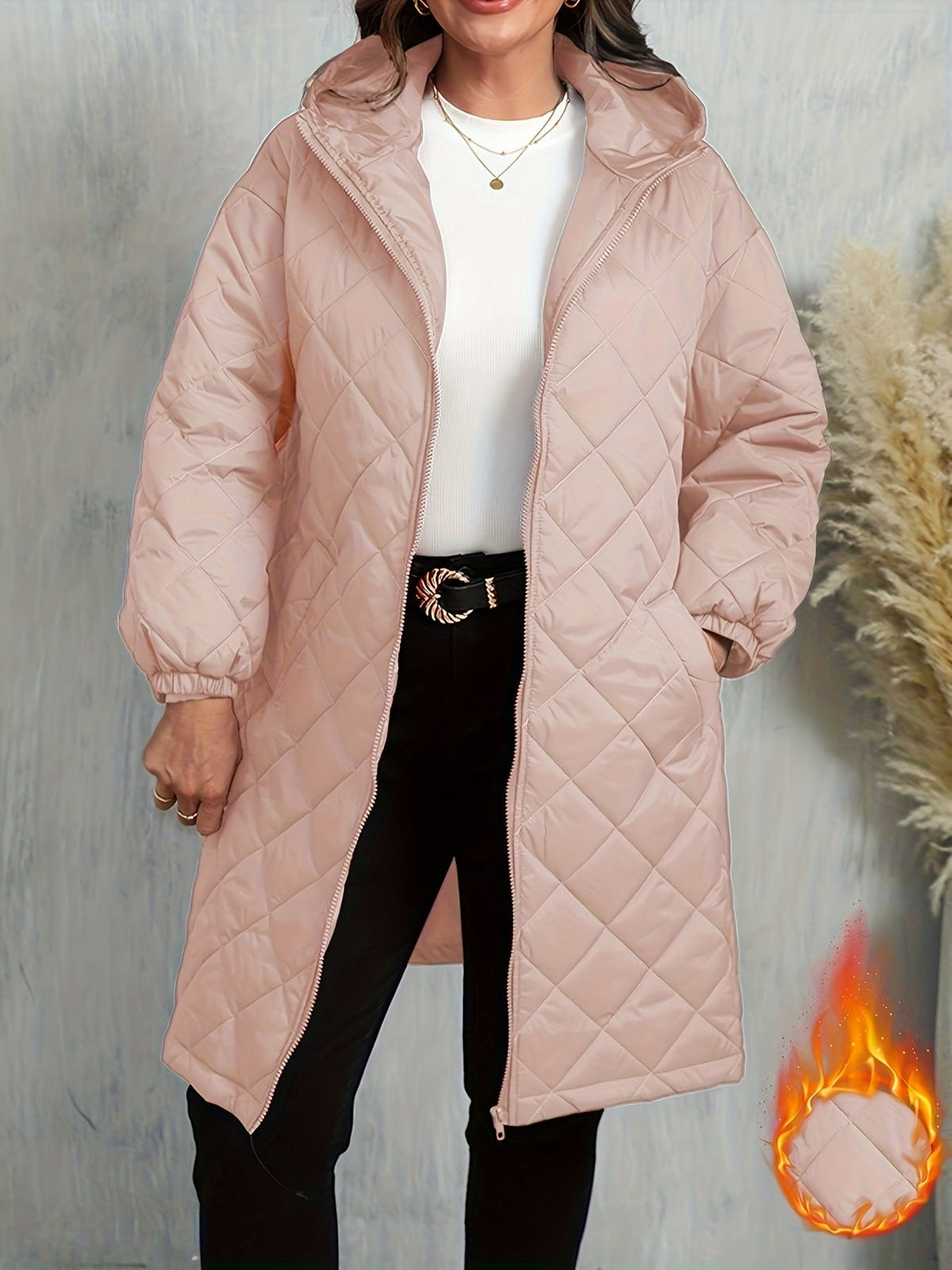 jkthpu-45 Elegant Purple Quilted Hooded Jacket for Women
