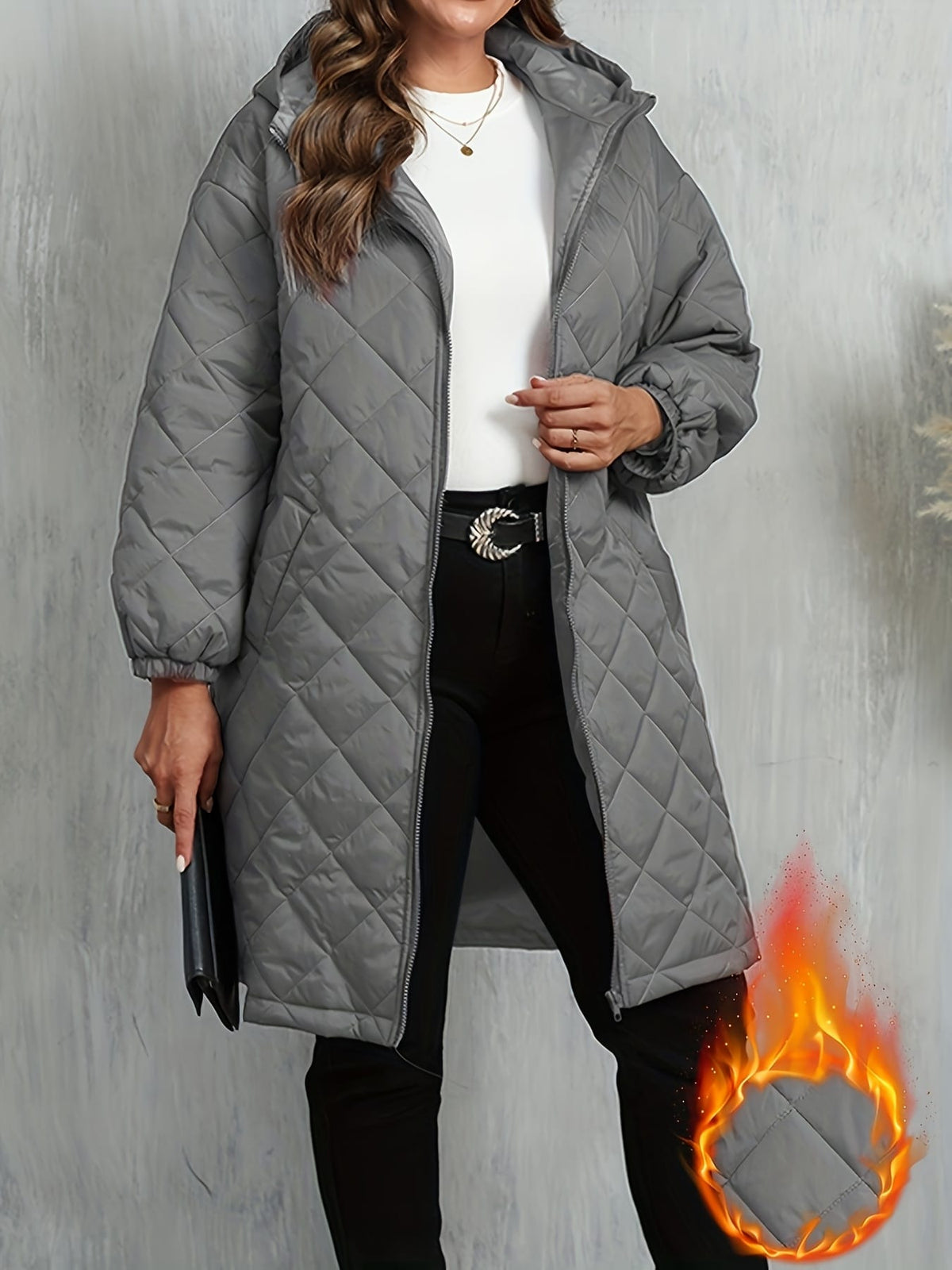 jkthpu-45 Elegant Purple Quilted Hooded Jacket for Women