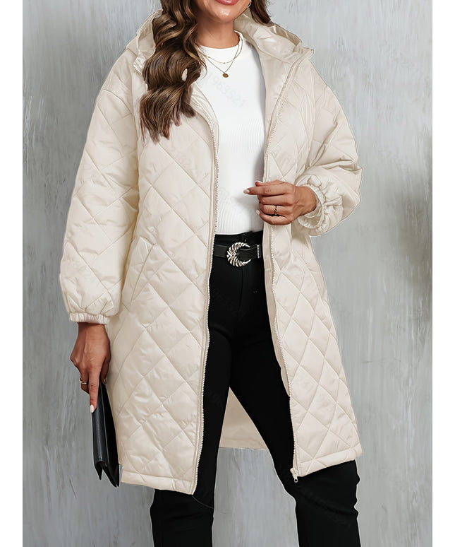 jkthpu-45 Elegant Purple Quilted Hooded Jacket for Women