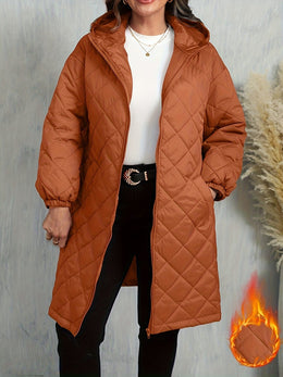 jkthpu-45 Elegant Purple Quilted Hooded Jacket for Women