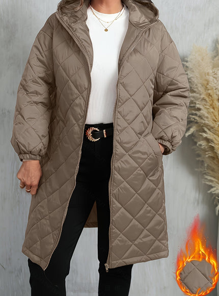 jkthpu-45 Elegant Purple Quilted Hooded Jacket for Women