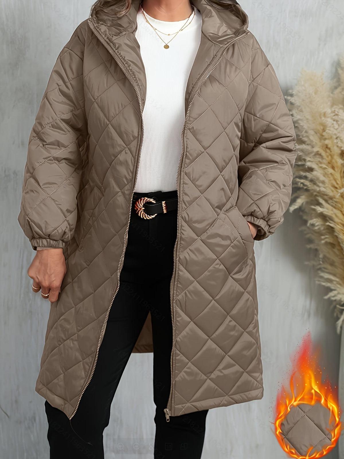 jkthpu-45 Elegant Purple Quilted Hooded Jacket for Women