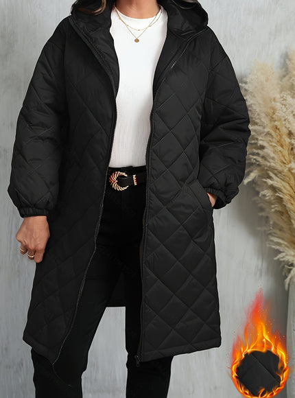 jkthpu-45 Elegant Purple Quilted Hooded Jacket for Women