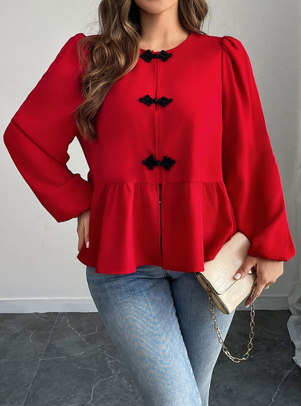 KissICON Elegant Red Bell Sleeve Blouse – Chic Curve