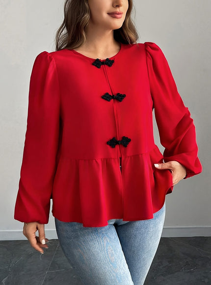 KissICON Elegant Red Bell Sleeve Blouse – Chic Curve