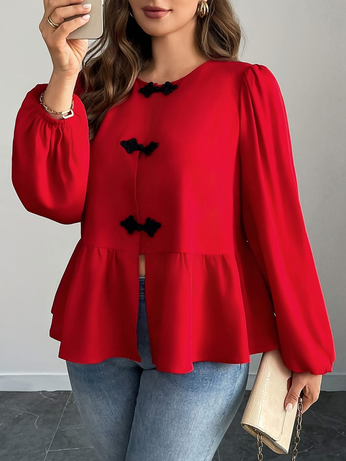 KissICON Elegant Red Bell Sleeve Blouse – Chic Curve