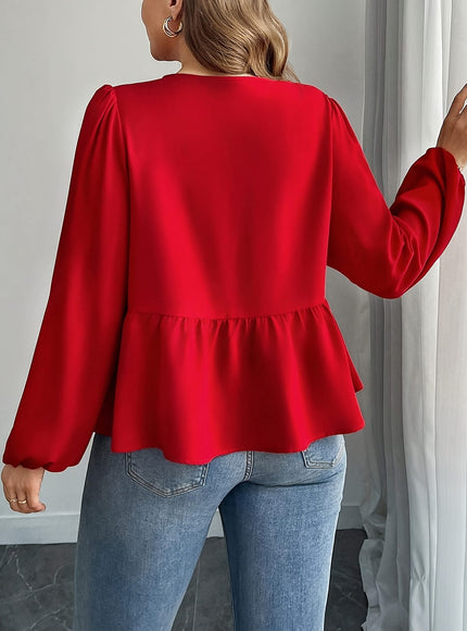 KissICON Elegant Red Bell Sleeve Blouse – Chic Curve