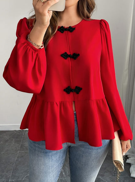 KissICON Elegant Red Bell Sleeve Blouse – Chic Curve
