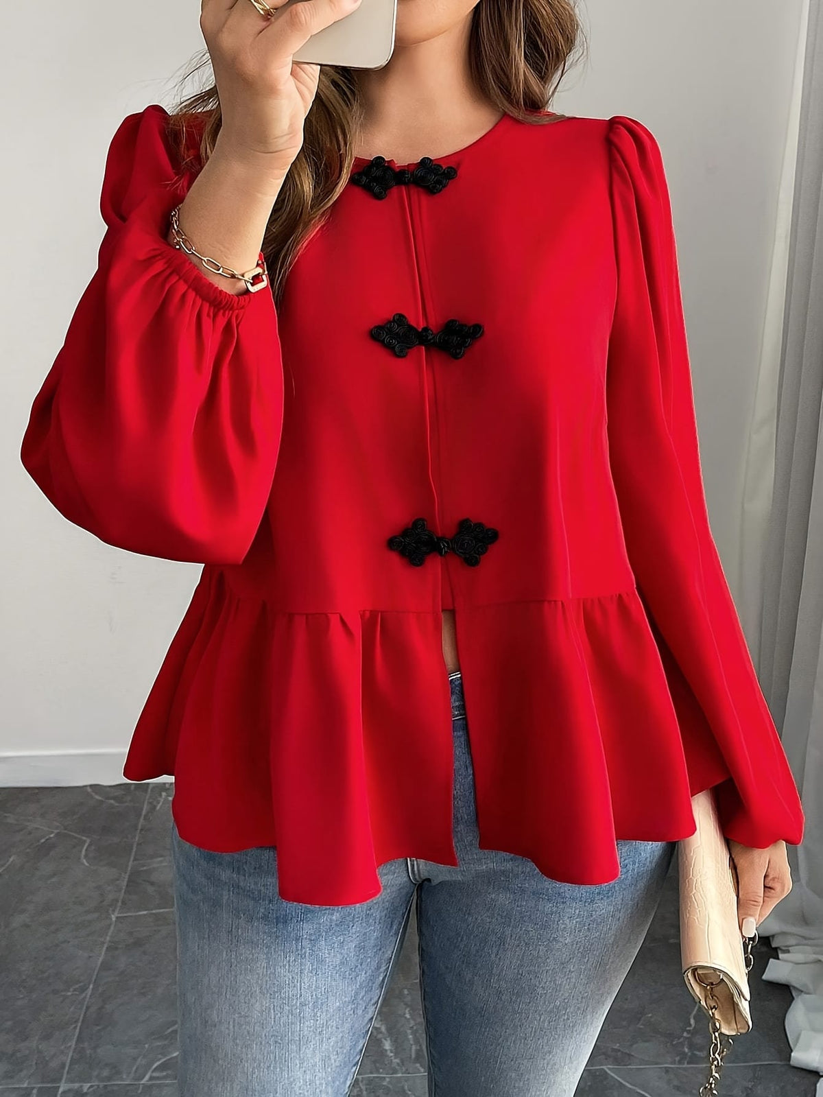 KissICON Elegant Red Bell Sleeve Blouse – Chic Curve