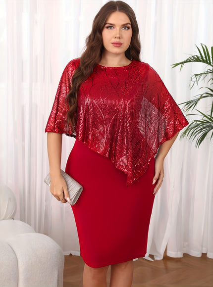 jkthpu-45 Elegant Sequin-Embellished Sleeveless Round Neck Bodycon Midi Dress for Women - Plus Size Stretchy A-Line Knee-Length Machine-Washable Solid Color 3-Season Versatile Party & Casual Wear, Seasonal Fashion, Sophisticated Silhouette, Sequin Embellishment, Ev