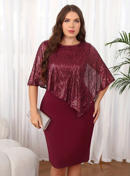 jkthpu-45 Elegant Sequin-Embellished Sleeveless Round Neck Bodycon Midi Dress for Women - Plus Size Stretchy A-Line Knee-Length Machine-Washable Solid Color 3-Season Versatile Party & Casual Wear, Seasonal Fashion, Sophisticated Silhouette, Sequin Embellishment, Ev