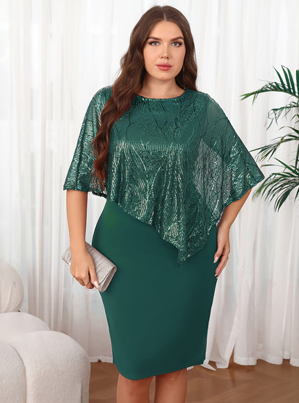 jkthpu-45 Elegant Sequin-Embellished Sleeveless Round Neck Bodycon Midi Dress for Women - Plus Size Stretchy A-Line Knee-Length Machine-Washable Solid Color 3-Season Versatile Party & Casual Wear, Seasonal Fashion, Sophisticated Silhouette, Sequin Embellishment, Ev